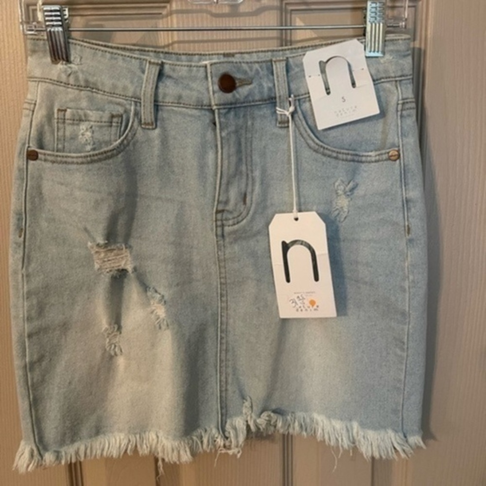 Nature Denim Lightwash Distressed Miniskirt NWT